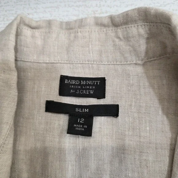 J.Crew Slim Fit Perfect Shirt Baird McNutt Irish Linen Oatmeal Tan Size 12 - Picture 3 of 7